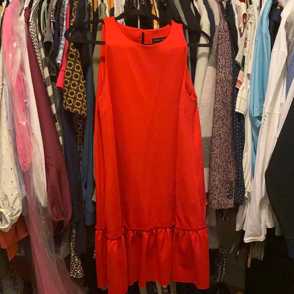 Red sleeveless ruffle dress